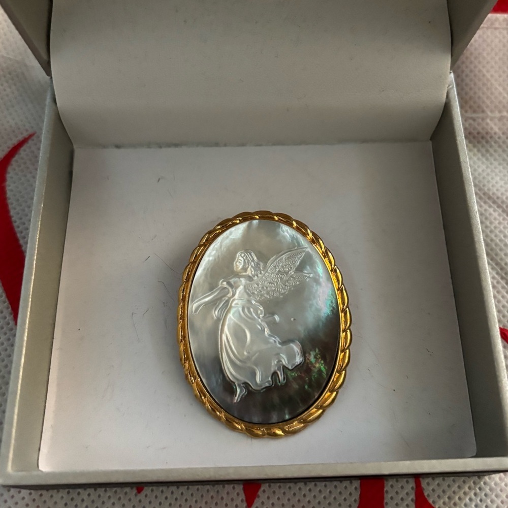Elegant Cameo Brooch with Gold Trim
